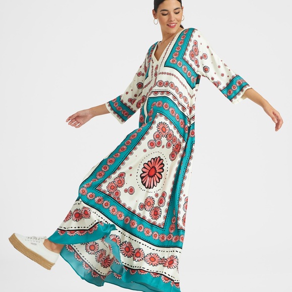 LA DoubleJ Silk Twill Muumuu Dress
Daisy Placée Turquoise Sz M Runs L - Picture 1 of 8